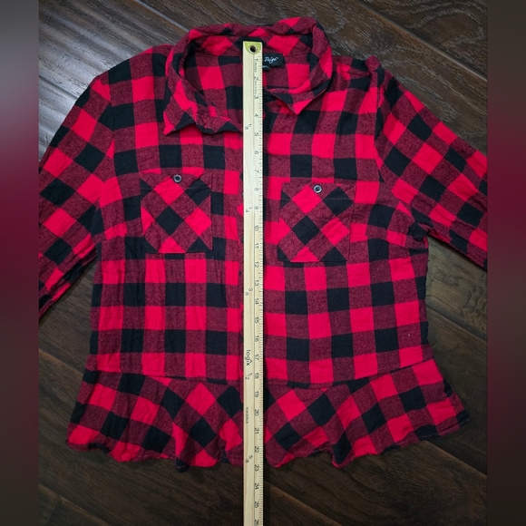 Charlie Paige Red Flannel Womens Long Sleeve Button Up Top Large - Picture 3 of 10